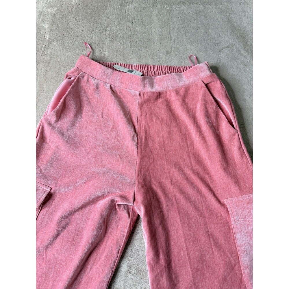 Lumiere Pink Velour Cargo Pants Women Size M Wide Leg High Rise Casual - Picture 3 of 11